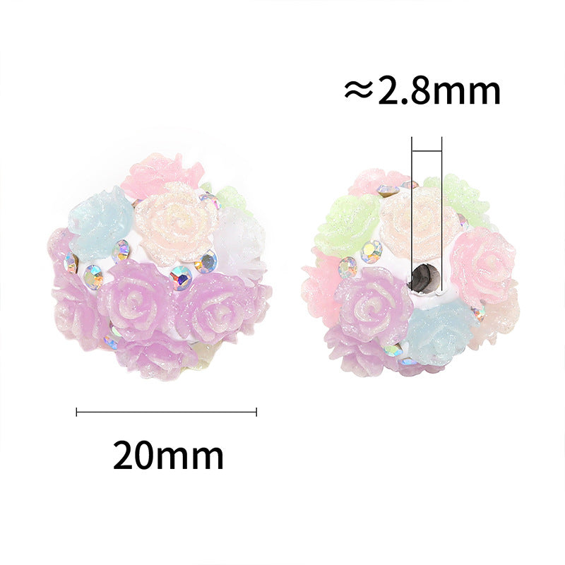 Luminous fine flash simulation rose pottery beads heavy industry camellia diamond ball beads DIY mobile phone chain beaded accessories