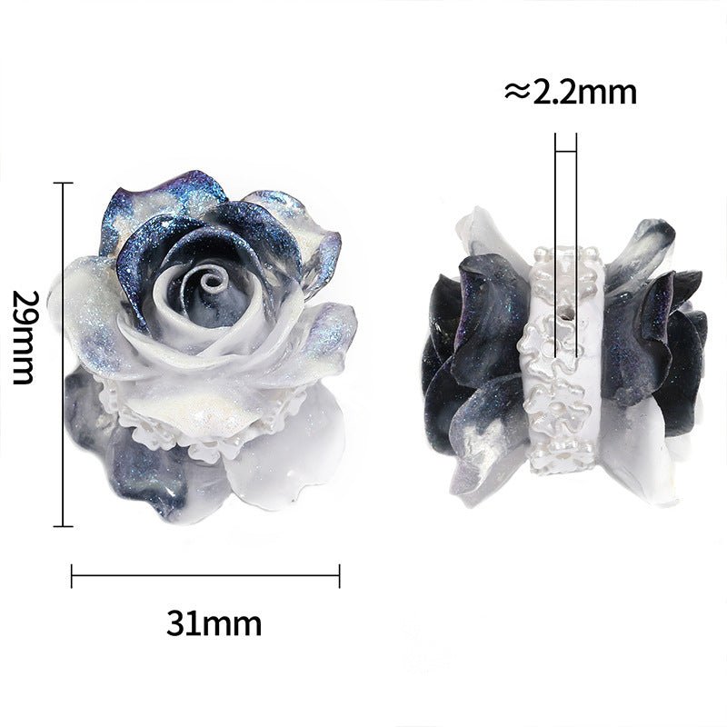 Heavy Industry Double-sided Rose Pottery Clay Diamond Ball Fine Glitter Resin Camellia Through Hole Beads DIY Mobile Phone Chain Beads