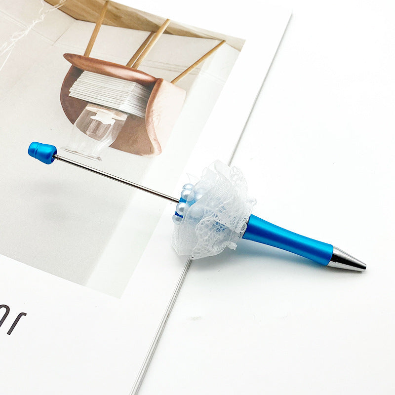 Creative wedding modeling bead pen white yarn hand bouquet pearl sticker diamond DIY wear bead pen, spinning out the core ballpoint pen