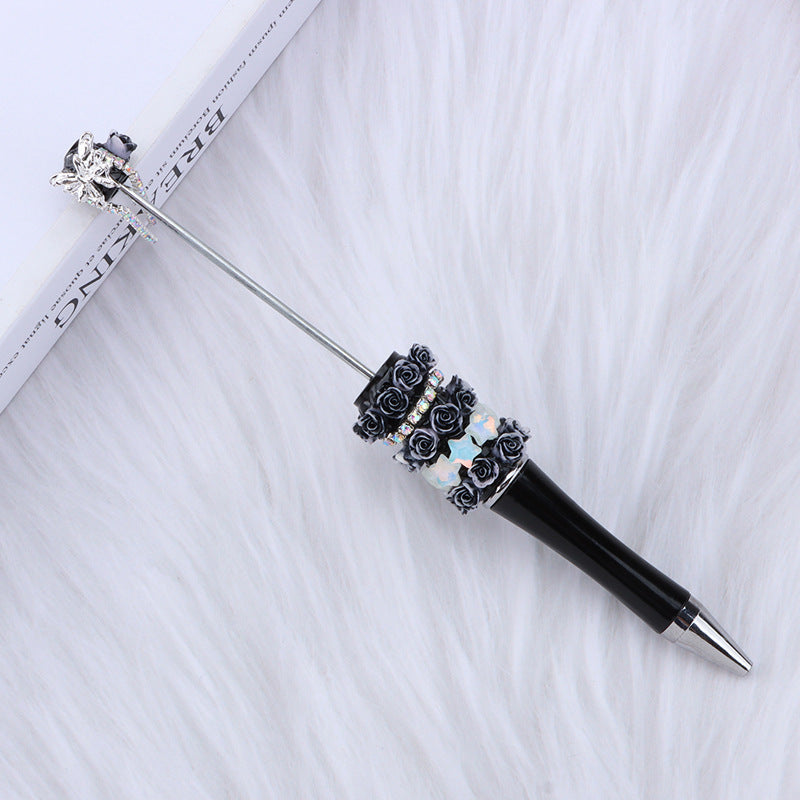 Cross-border glitter rose bead pen plastic DIY pen, creative girl heart exquisite star sequin flower spinning pen