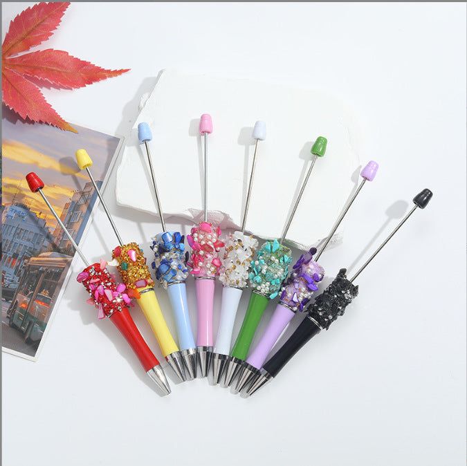 Cross-border random drilling shell gravel bead pen macaron random stone broken diamond DIY pen, spot creative rotary pen