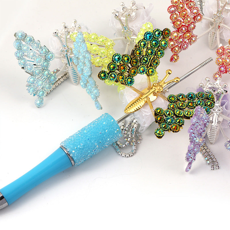 Cross-border heavy industry DIY beaded rhinestone wings butterfly square beads mobile phone chain accessories bead pen accessories wholesale