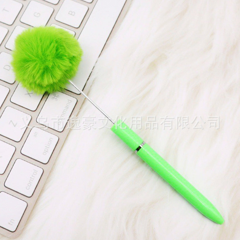 Long hairball bead pen DIY handmade mini plush beaded ballpoint pen ins animal brush spot wholesale