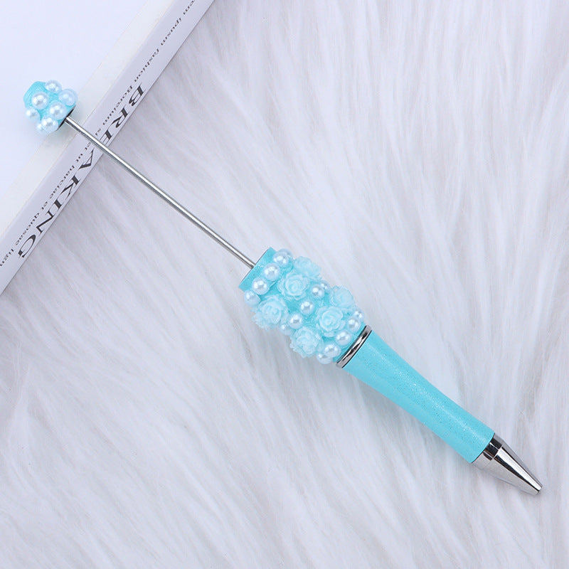 Cross-border rose pearl bead pen heavy industry DIY plastic pen, exquisite and creative handmade patch rotating gift pen