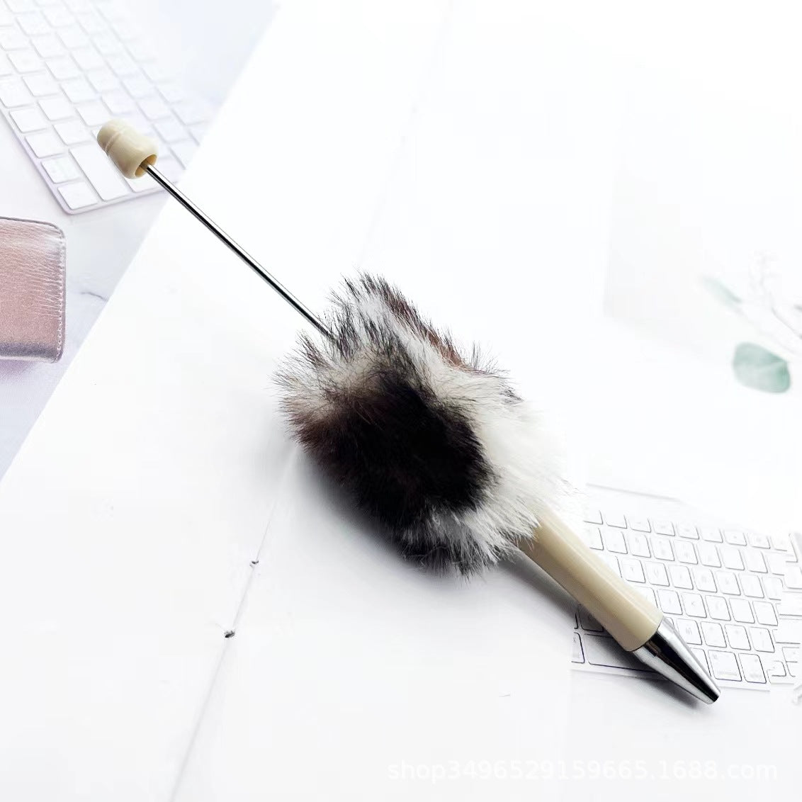 Creative DIY pen plush bead pen, macaron plush touch handmade gift bunny plush decorative ballpoint pen