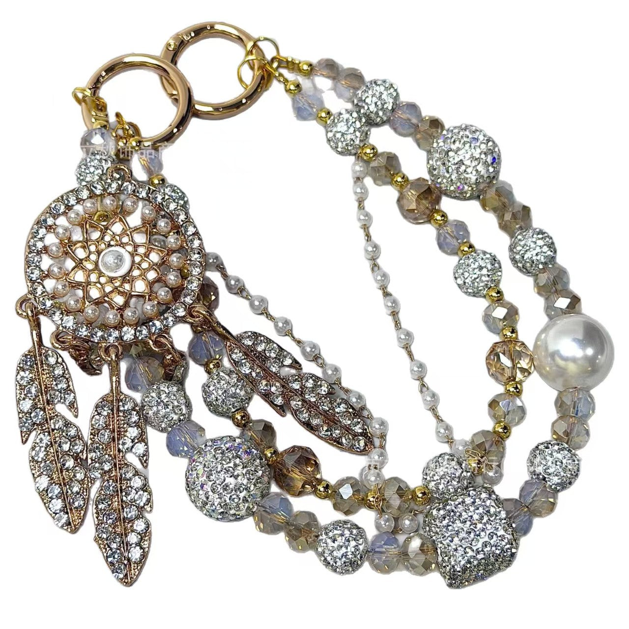 Handmade Luxury Green Dragonfly Rhinestone Beaded Phone Wrist Strap | Vintage Heavy Alloy Pendant Crystal Phone Charm Chain