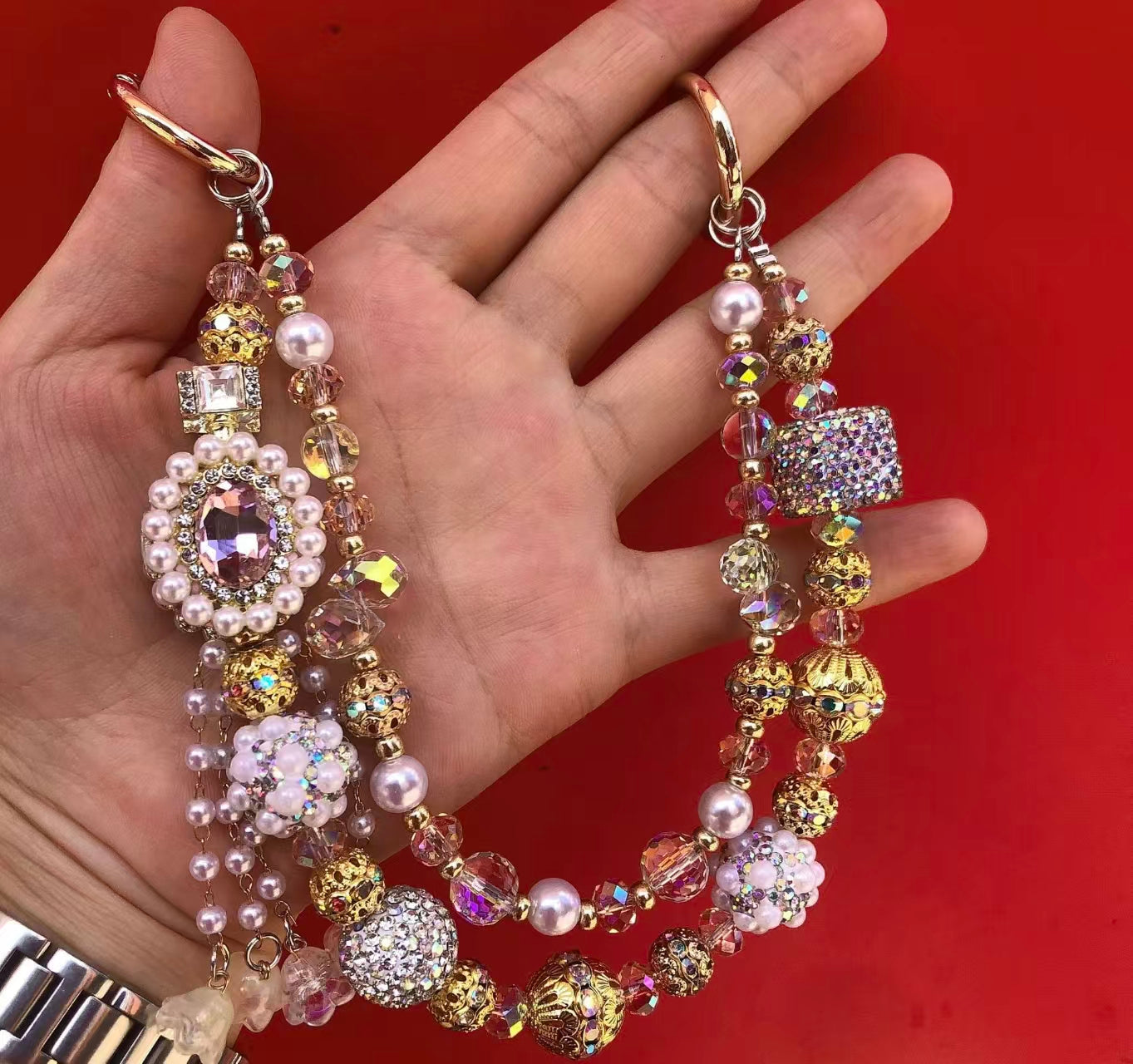 Handmade Luxury Green Dragonfly Rhinestone Beaded Phone Wrist Strap | Vintage Heavy Alloy Pendant Crystal Phone Charm Chain