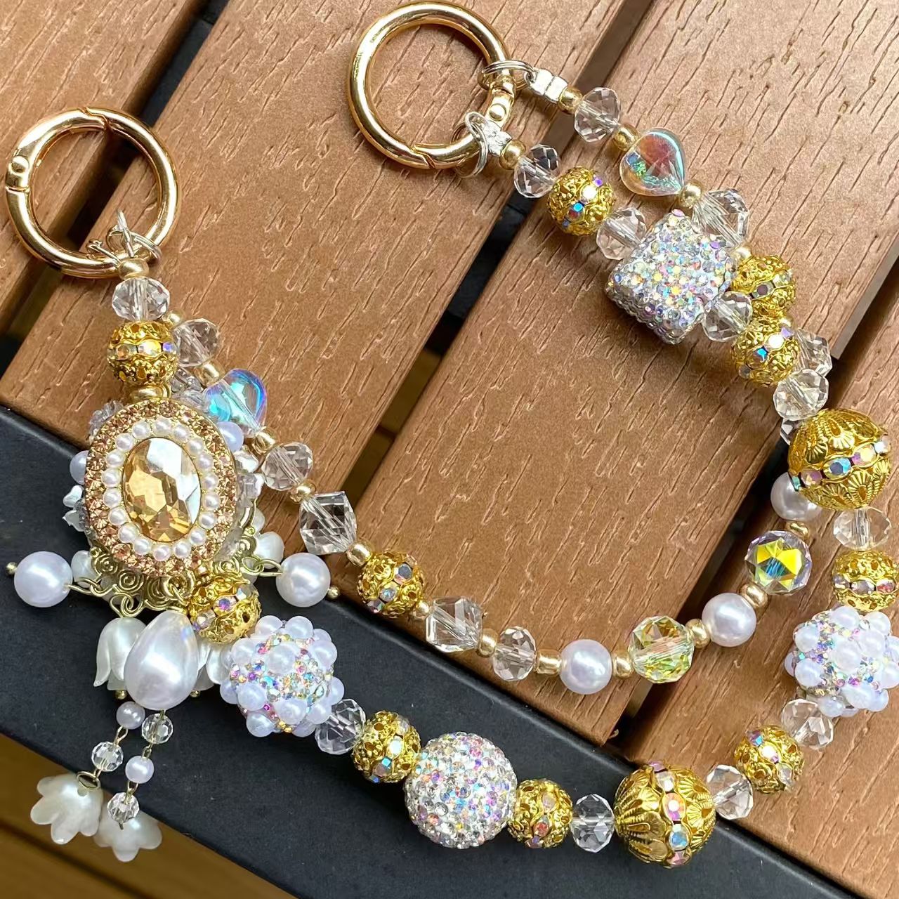 Handmade Luxury Green Dragonfly Rhinestone Beaded Phone Wrist Strap | Vintage Heavy Alloy Pendant Crystal Phone Charm Chain