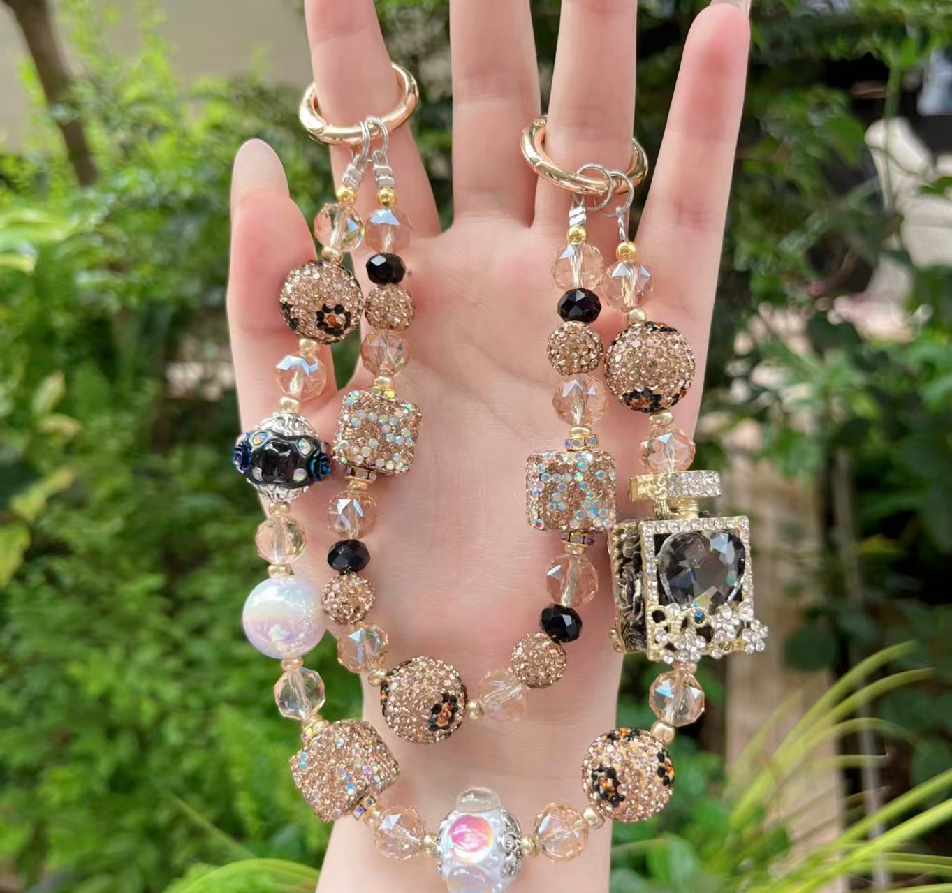 Handmade Luxury Green Dragonfly Rhinestone Beaded Phone Wrist Strap | Vintage Heavy Alloy Pendant Crystal Phone Charm Chain