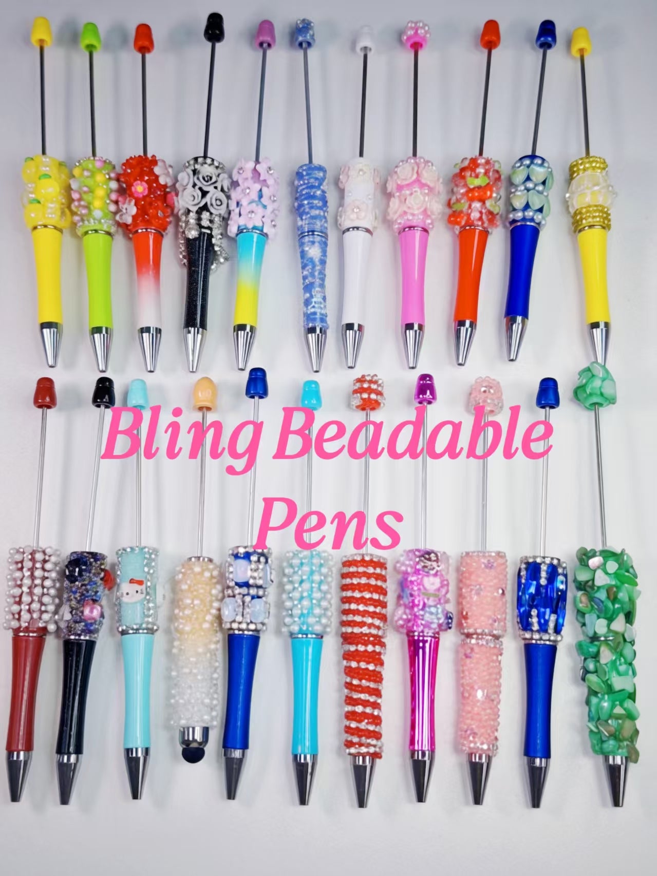 Clear Out-Handmade Bling Beadable Ballpoint Pen |Sparkling Custom Beaded Pen- 60 Pcs Inventory Left Only