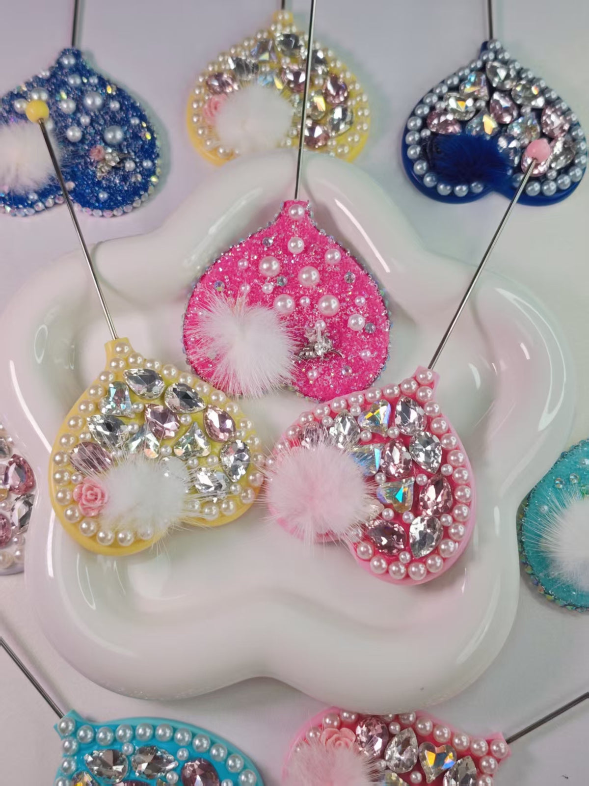 Clear Out-Beadable Hangmade Mirror of Bling Heart Long Handle Hand  | Rhinestone Kawaii Makeup Decor Mirror- 27 Pcs Iventory Left Only