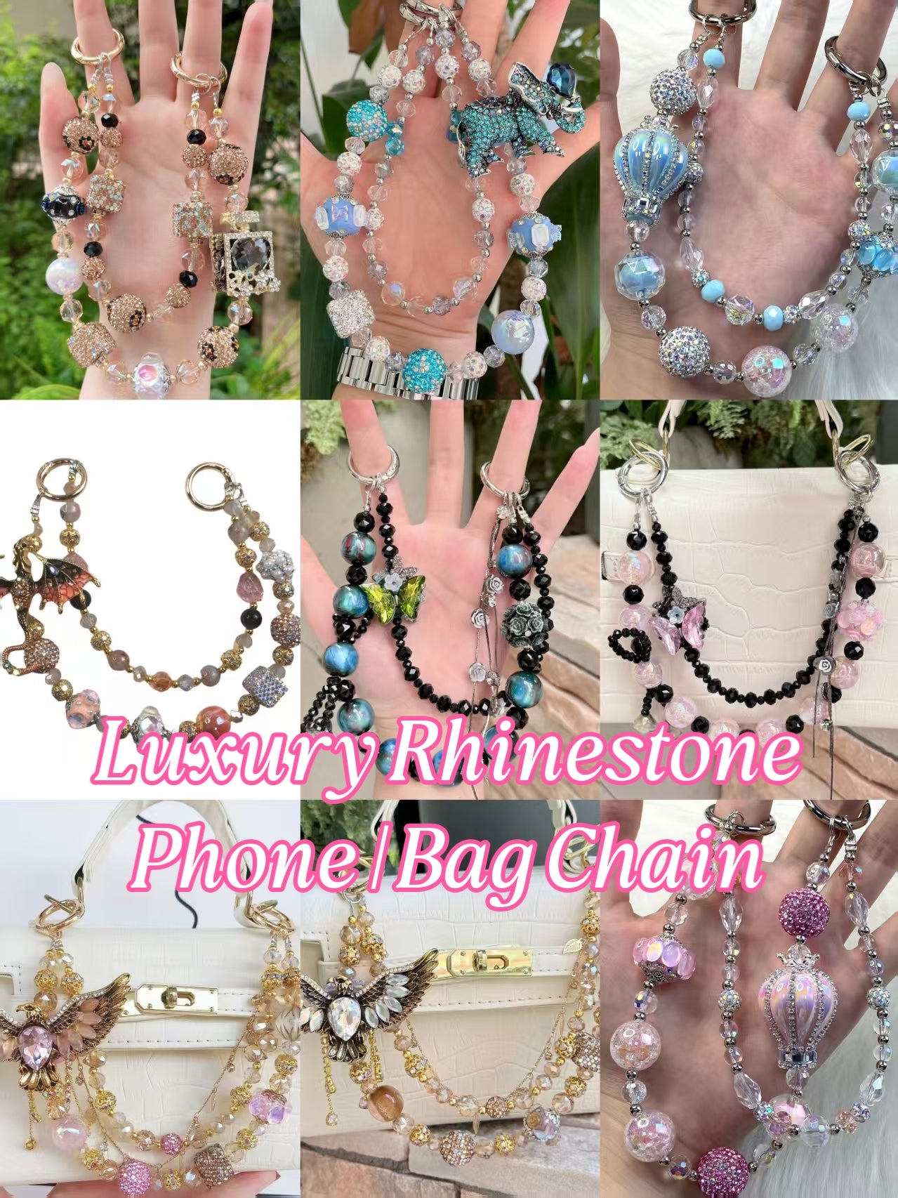 Handmade Luxury Green Dragonfly Rhinestone Beaded Phone Wrist Strap | Vintage Heavy Alloy Pendant Crystal Phone Charm Chain