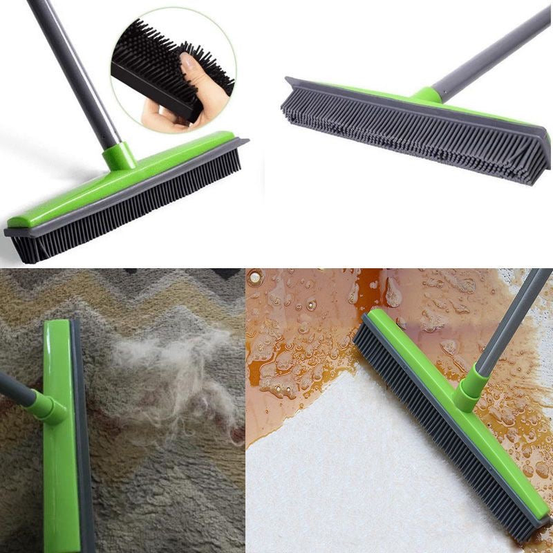 Rubber Broom with Squeegee for Carpet Pet Hair Remover