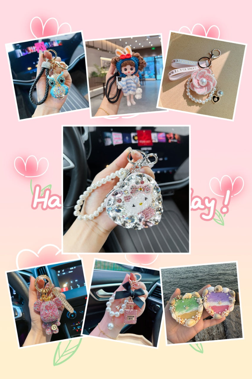 Aesthetic Accessories include Car Decor BagCharm Bling Bear Carkey Antilost Keychaim Handmade Adorable knit doll charm and etc