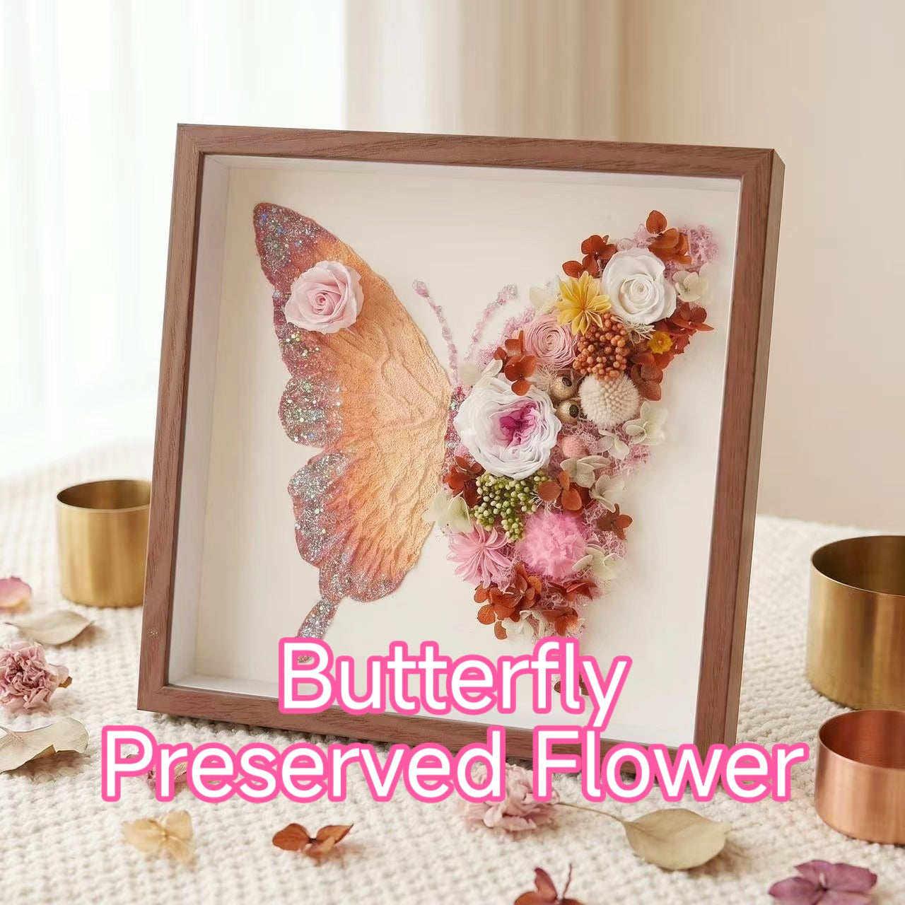 Butterfly Preserved Flower Shadow Box or DIY Kit | Hand‑Finished Forever Flower Wall Art