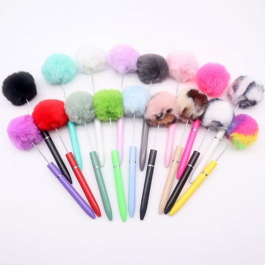 Long hairball bead pen DIY handmade mini plush beaded ballpoint pen ins animal brush spot wholesale