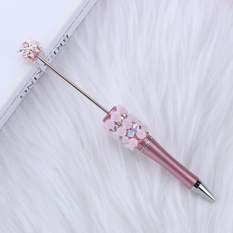 Cross-border glitter rose bead pen plastic DIY pen, creative girl heart exquisite star sequin flower spinning pen