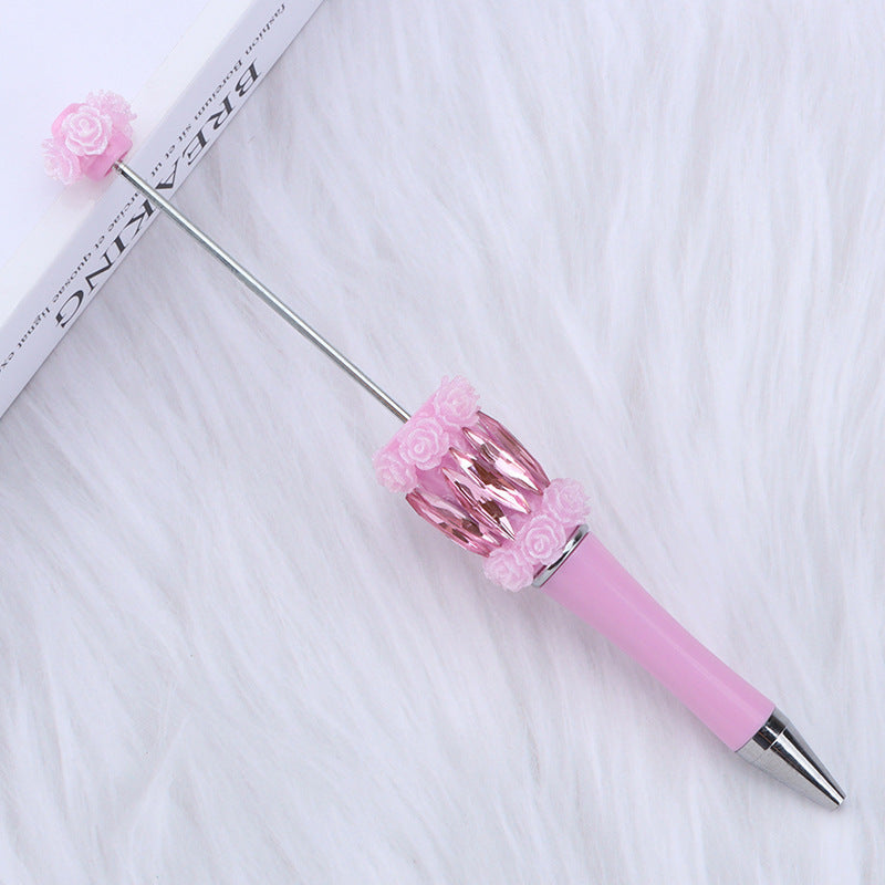 Wholesale crystal rose bead pen mermaid hanging diamond DIY plastic pen, creative flower diamond rotating gift pen