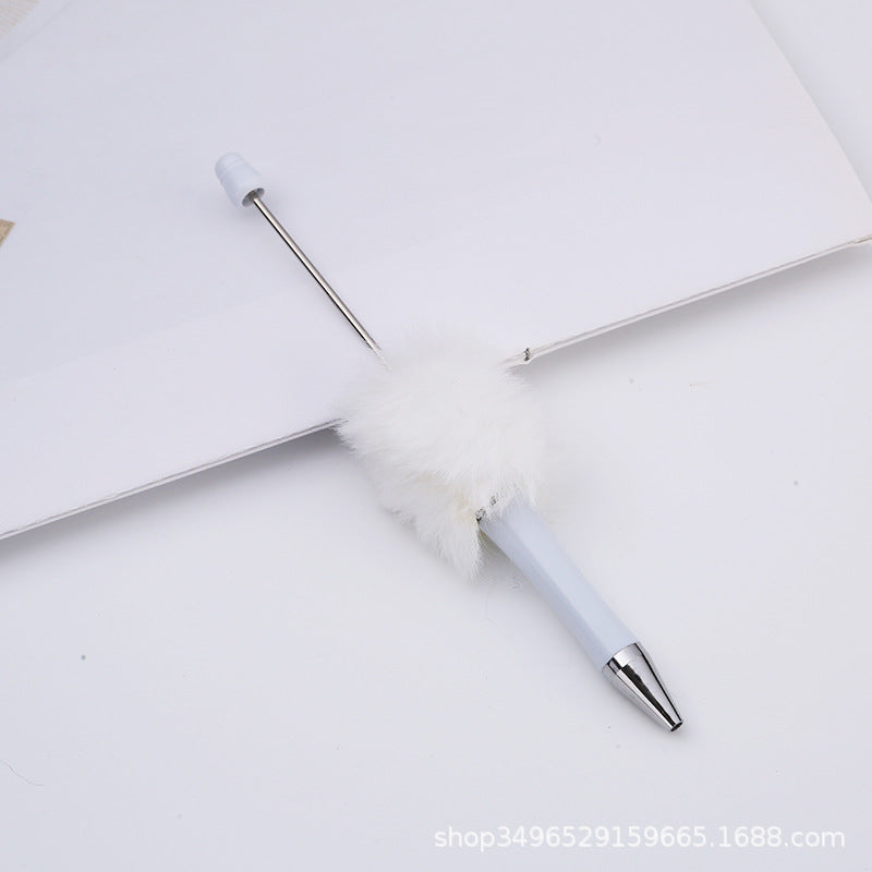 Creative DIY pen plush bead pen, macaron plush touch handmade gift bunny plush decorative ballpoint pen