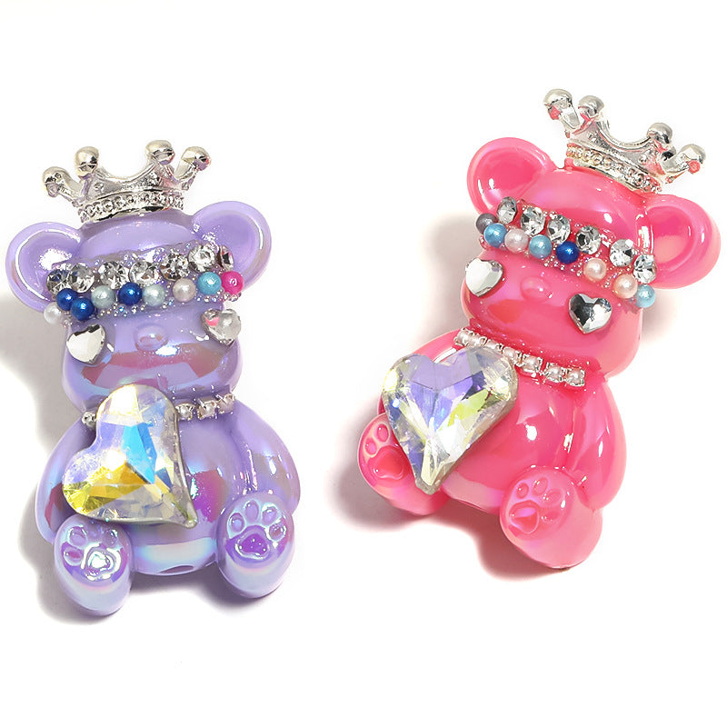 Cross-border hot sale crown bear acrylic beads violent bear through-hole beads DIY mobile phone chain beads loose beads wholesale