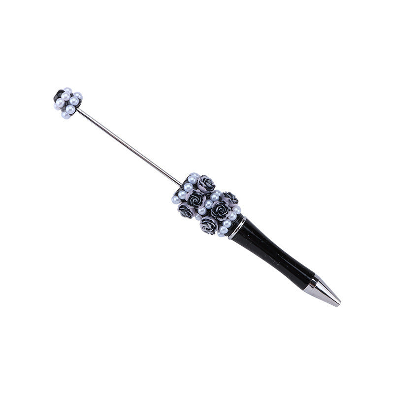 Cross-border rose pearl bead pen heavy industry DIY plastic pen, exquisite and creative handmade patch rotating gift pen