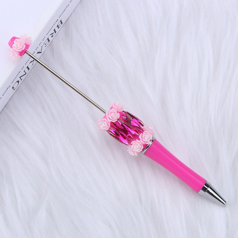 Wholesale crystal rose bead pen mermaid hanging diamond DIY plastic pen, creative flower diamond rotating gift pen