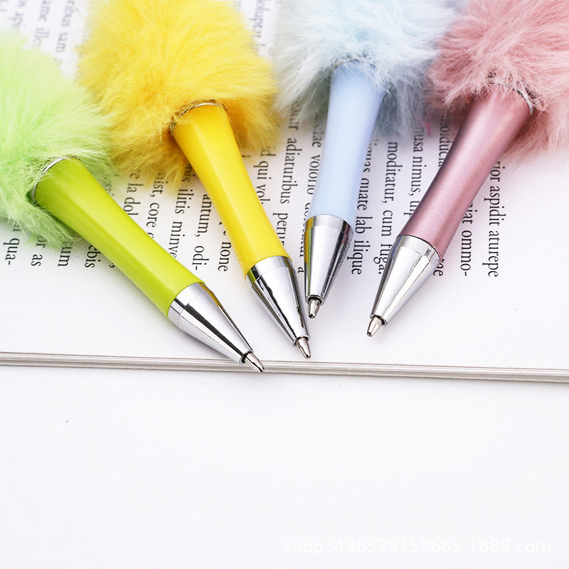 Creative DIY pen plush bead pen, macaron plush touch handmade gift bunny plush decorative ballpoint pen