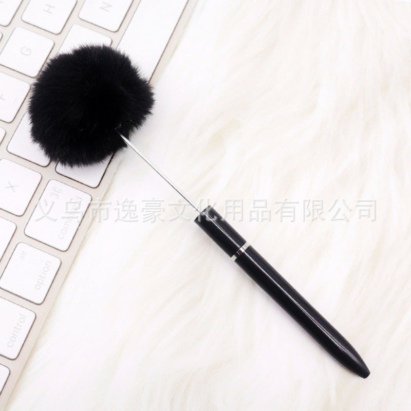 Long hairball bead pen DIY handmade mini plush beaded ballpoint pen ins animal brush spot wholesale