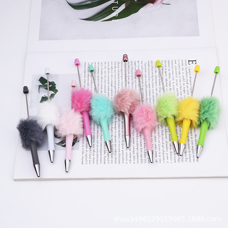 Creative DIY pen plush bead pen, macaron plush touch handmade gift bunny plush decorative ballpoint pen