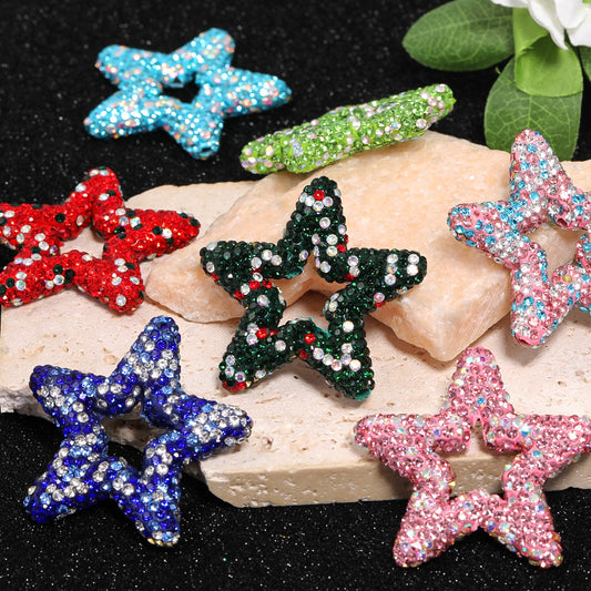 Gypsy rhinestone hollow pentagram soft pottery mud beads heavy industry beads DIY cute grain bead pen mobile phone chain accessories