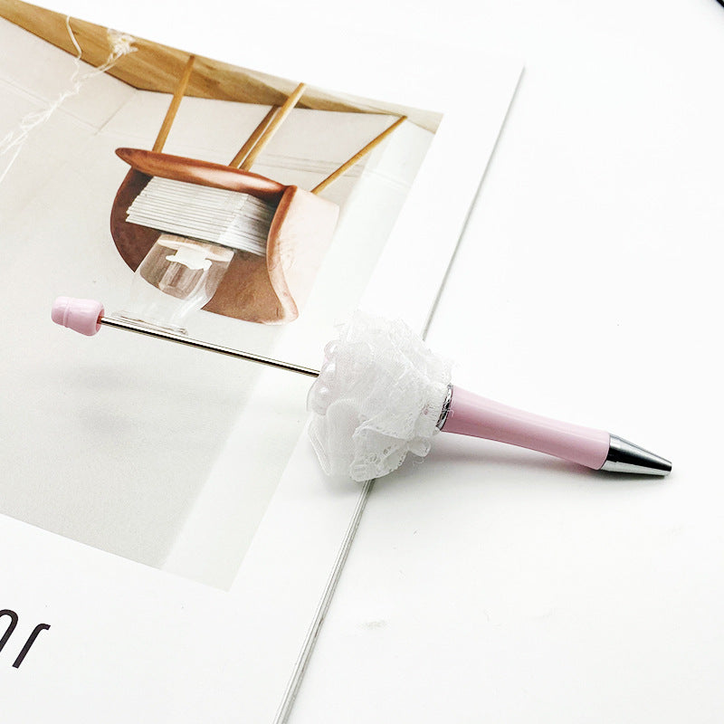Creative wedding modeling bead pen white yarn hand bouquet pearl sticker diamond DIY wear bead pen, spinning out the core ballpoint pen