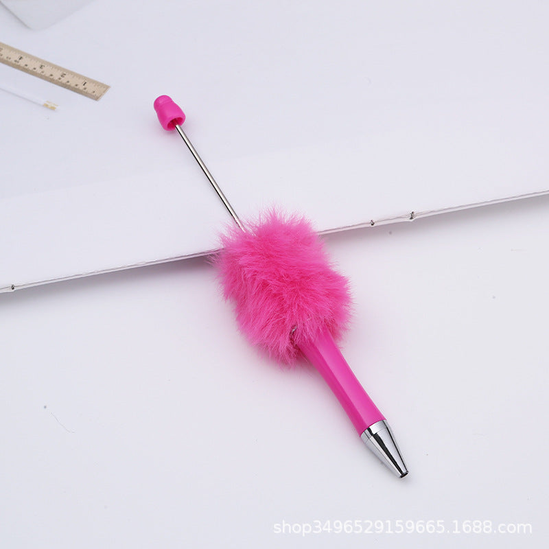 Creative DIY pen plush bead pen, macaron plush touch handmade gift bunny plush decorative ballpoint pen