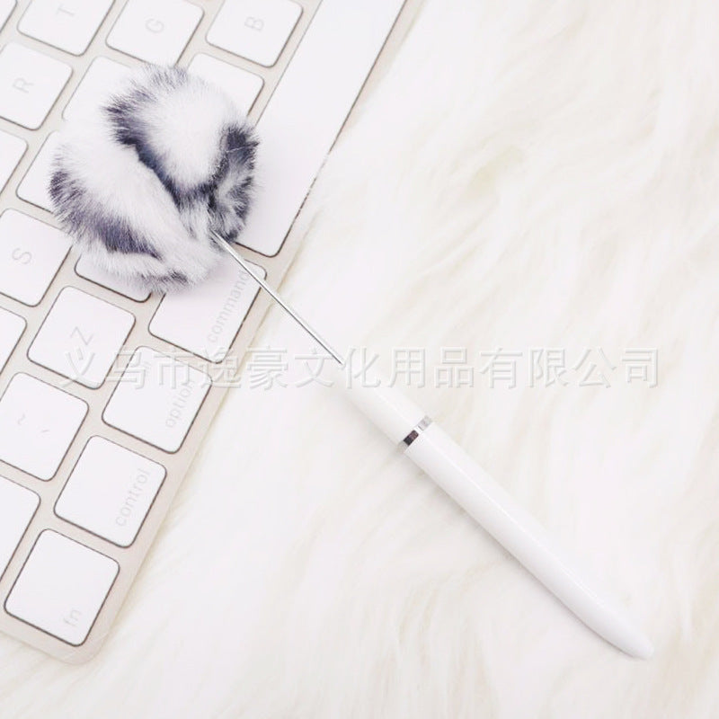 Long hairball bead pen DIY handmade mini plush beaded ballpoint pen ins animal brush spot wholesale