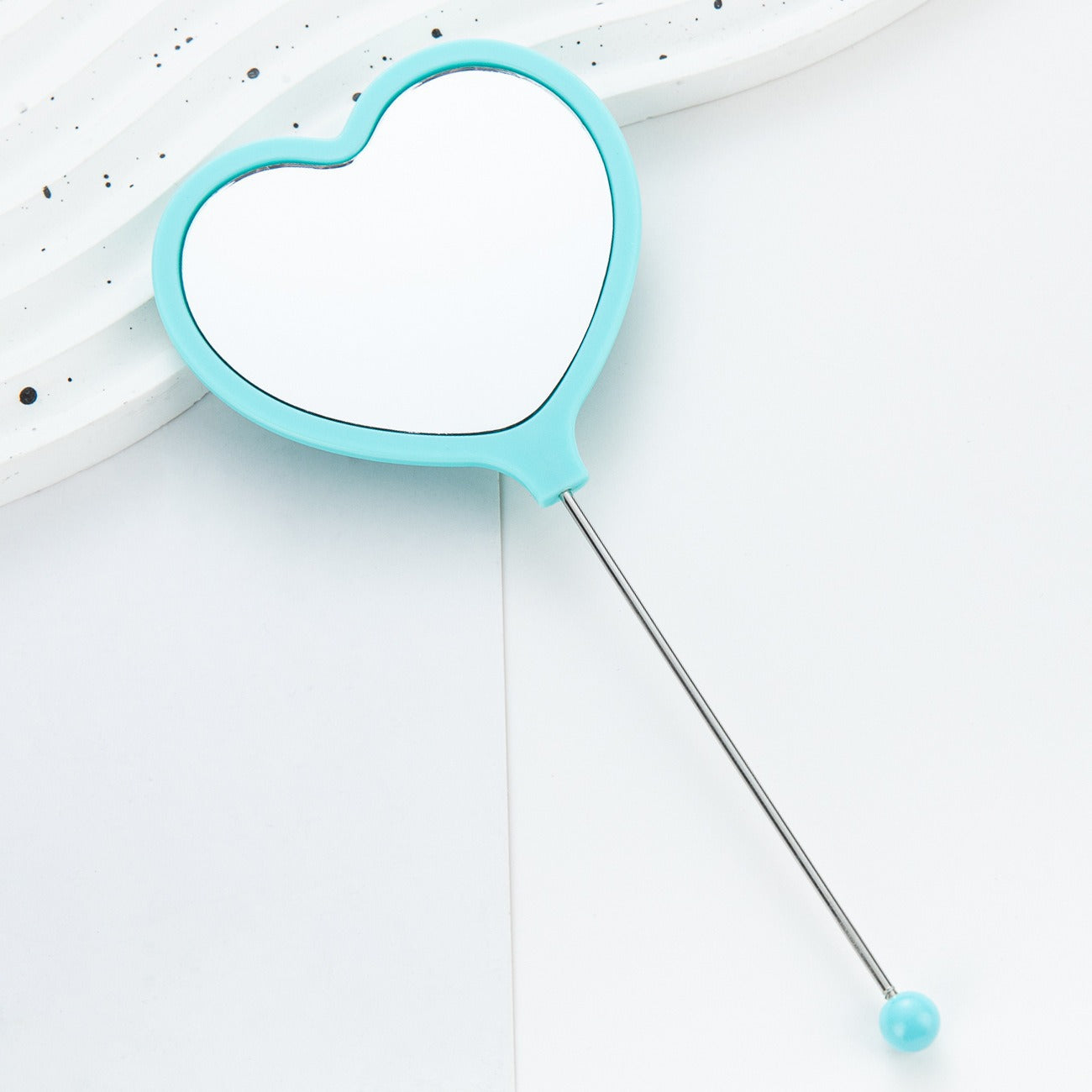 New DIY beaded handle mirror handheld makeup mirror portable single-sided vanity mirror plastic love makeup mirror
