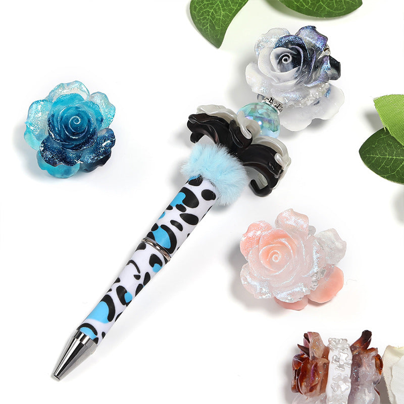 Heavy Industry Double-sided Rose Pottery Clay Diamond Ball Fine Glitter Resin Camellia Through Hole Beads DIY Mobile Phone Chain Beads