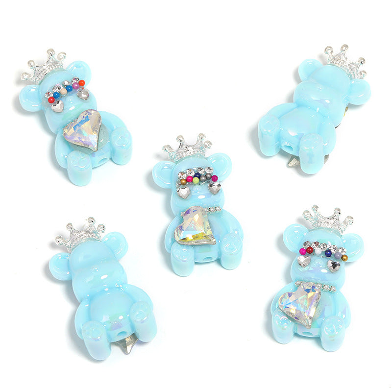 Cross-border hot sale crown bear acrylic beads violent bear through-hole beads DIY mobile phone chain beads loose beads wholesale