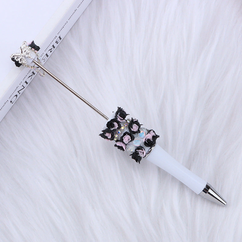 Cross-border glitter rose bead pen plastic DIY pen, creative girl heart exquisite star sequin flower spinning pen