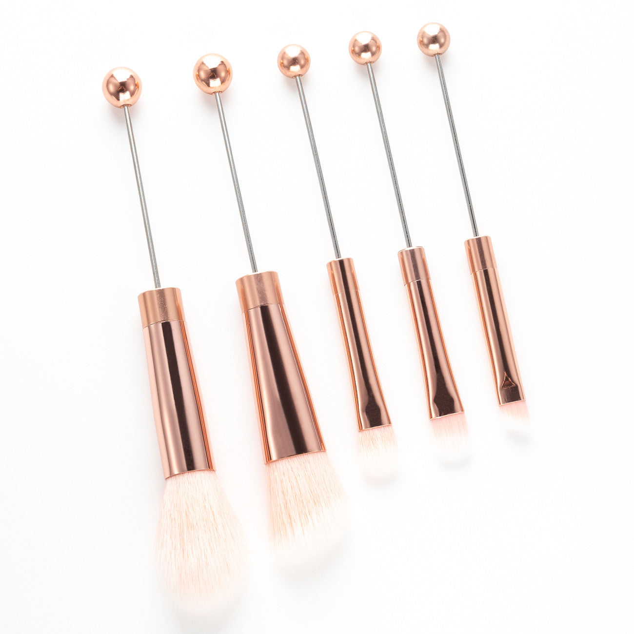 5 DIY metal handle beaded makeup brush set, blush brush, loose powder brush, oblique head, eyeshadow, eyebrow brush, beauty tool.