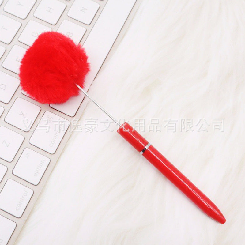 Long hairball bead pen DIY handmade mini plush beaded ballpoint pen ins animal brush spot wholesale
