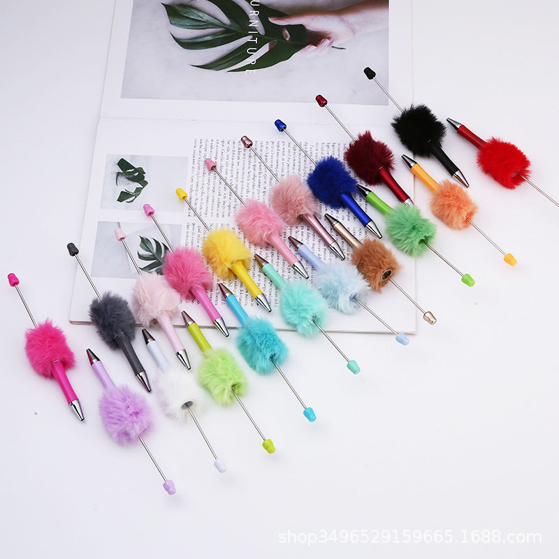 Creative DIY pen plush bead pen, macaron plush touch handmade gift bunny plush decorative ballpoint pen