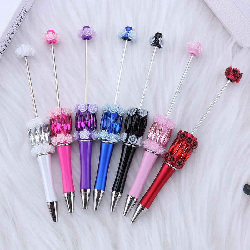 Wholesale crystal rose bead pen mermaid hanging diamond DIY plastic pen, creative flower diamond rotating gift pen