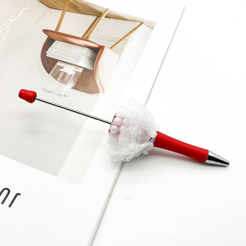 Creative wedding modeling bead pen white yarn hand bouquet pearl sticker diamond DIY wear bead pen, spinning out the core ballpoint pen