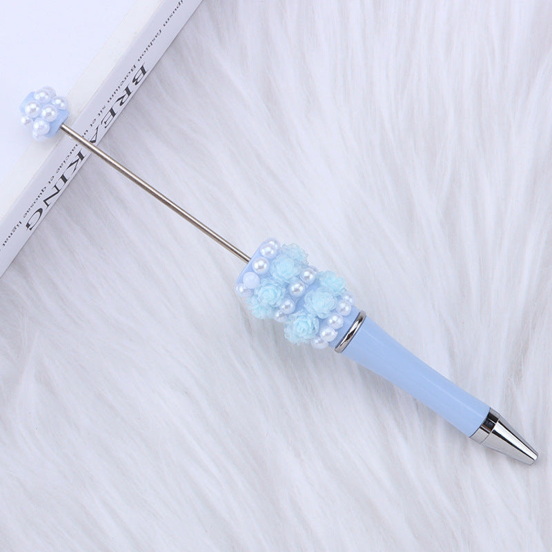 Cross-border rose pearl bead pen heavy industry DIY plastic pen, exquisite and creative handmade patch rotating gift pen