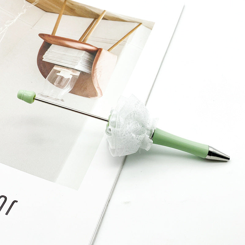 Creative wedding modeling bead pen white yarn hand bouquet pearl sticker diamond DIY wear bead pen, spinning out the core ballpoint pen