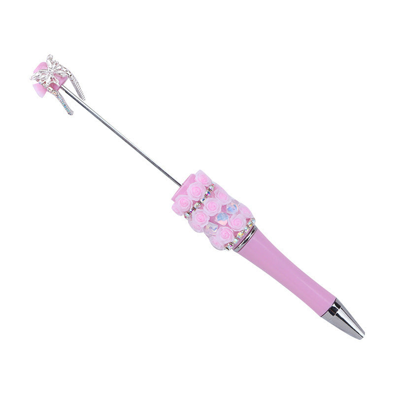 Cross-border glitter rose bead pen plastic DIY pen, creative girl heart exquisite star sequin flower spinning pen