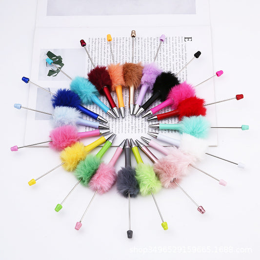Creative DIY pen plush bead pen, macaron plush touch handmade gift bunny plush decorative ballpoint pen