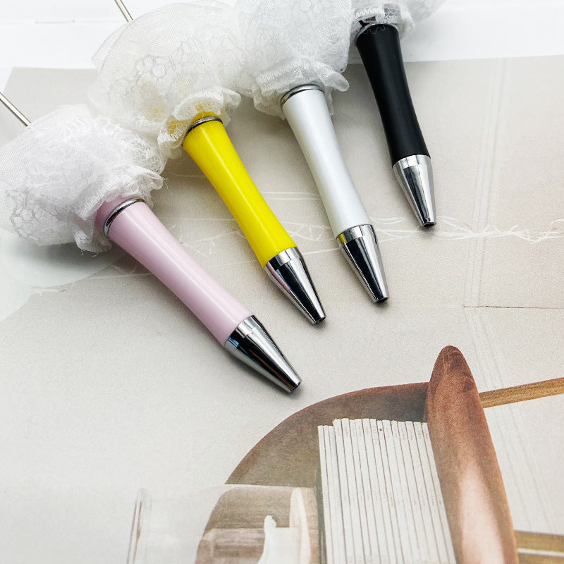Creative wedding modeling bead pen white yarn hand bouquet pearl sticker diamond DIY wear bead pen, spinning out the core ballpoint pen
