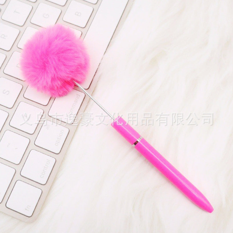 Long hairball bead pen DIY handmade mini plush beaded ballpoint pen ins animal brush spot wholesale
