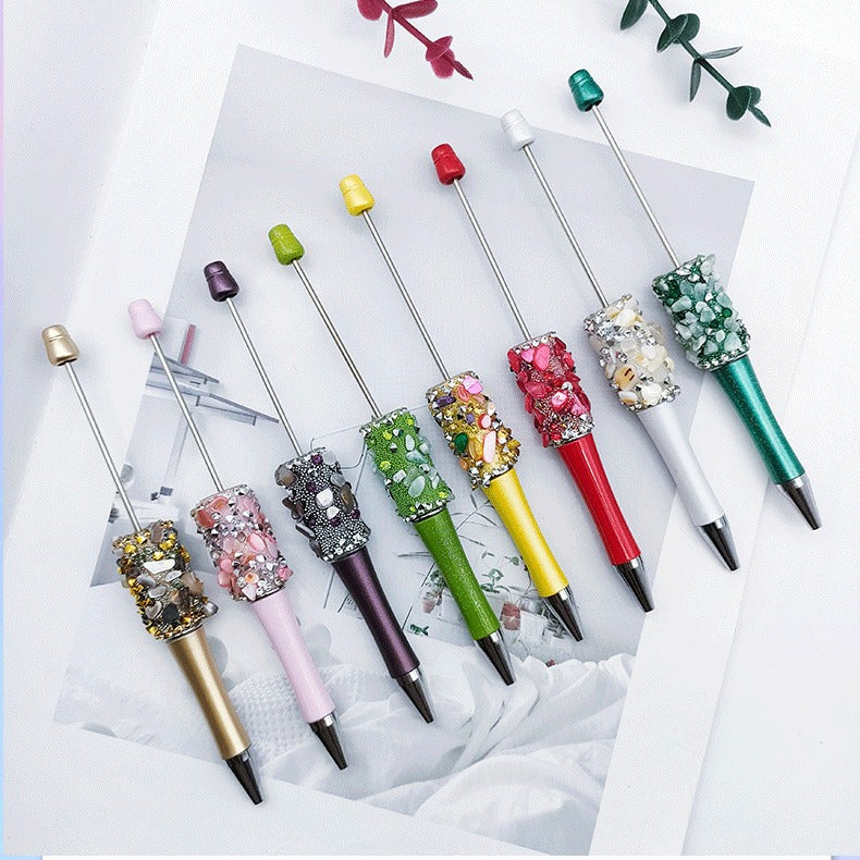 Cross-border random drilling shell gravel bead pen macaron random stone broken diamond DIY pen, spot creative rotary pen