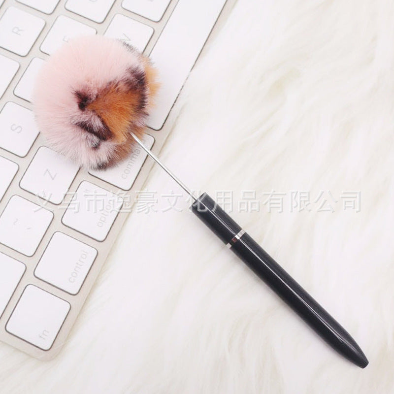 Long hairball bead pen DIY handmade mini plush beaded ballpoint pen ins animal brush spot wholesale